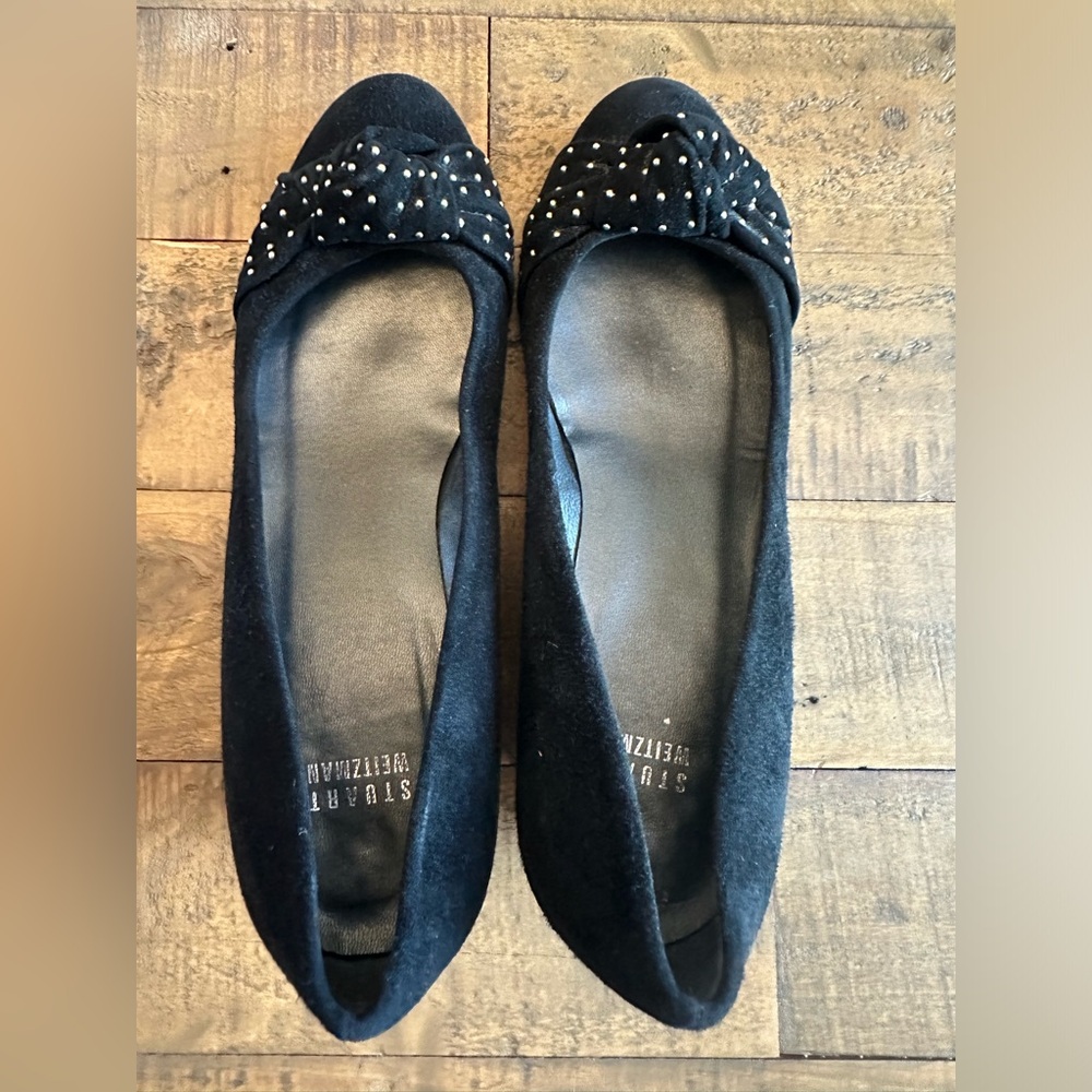 Stuart Weitzman Black Suede Metal Studded Beaded … - image 5